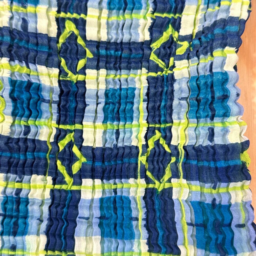 Issey Miyake Pleated Drawstring Pouch Bag Blue Green Plaid Small Made Japan - Picture 4 of 11